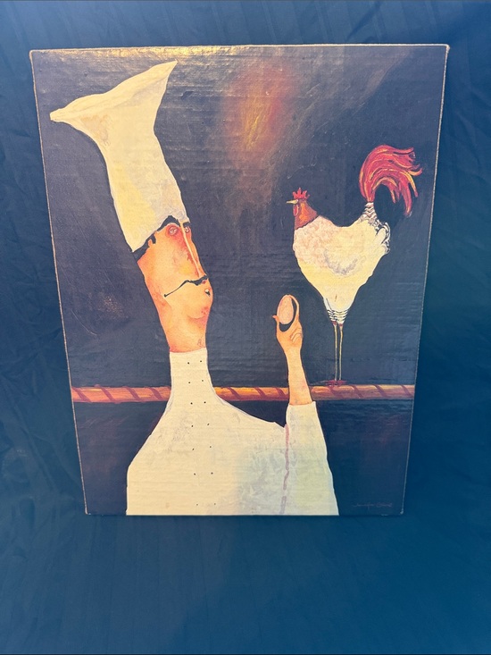 Other - Chef and Rooster Whimsical Wall Art - White, Red, Cream